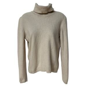 Vintage Escada Sweater Turtleneck Beige Wool Cashmere Pullover Women's 42 Medium